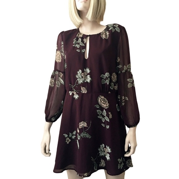 BB Dakota Boysenberry Dress La Vie En Rose Floral Print Keyhole front Versatile - Picture 4 of 14